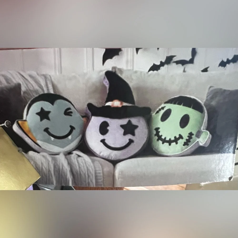 NWT Envogue Halloween Velvet Pillow Trio - Green, Purple, Orange Fall Squishy