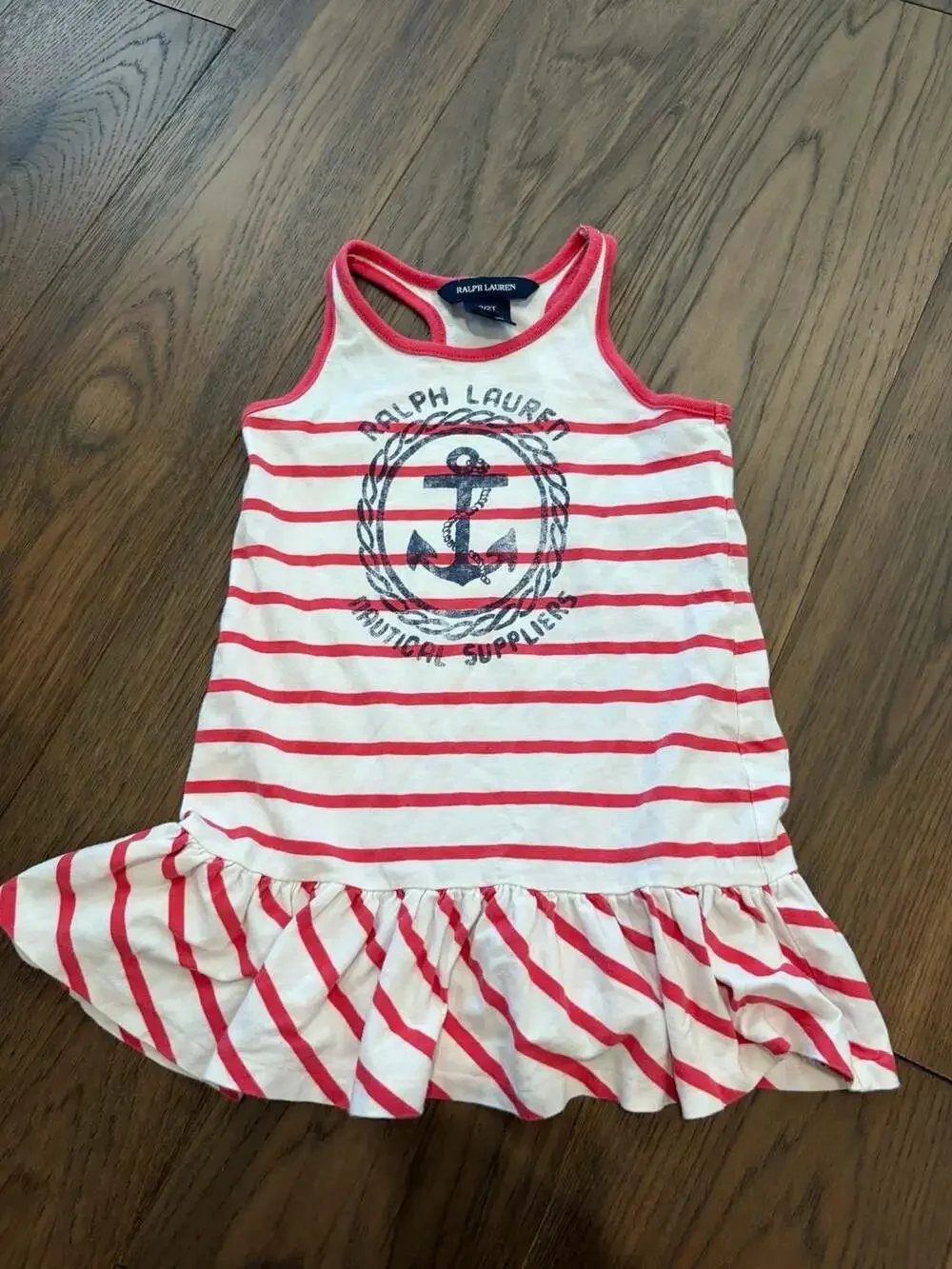 Ralph Lauren Toddler Girls Nautical Anchor Ruffle Hem Dress