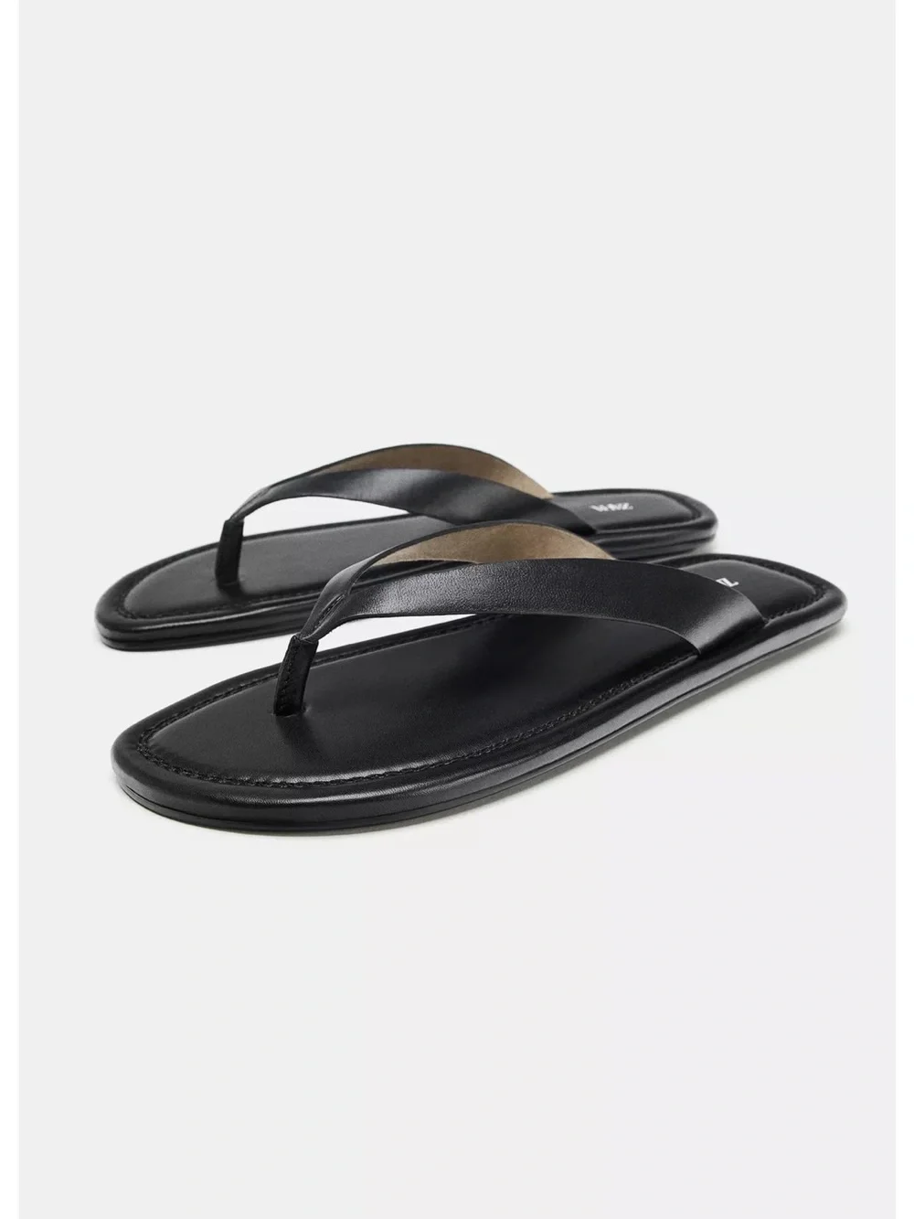 Zara Black Leather Flip Flop Sandals
