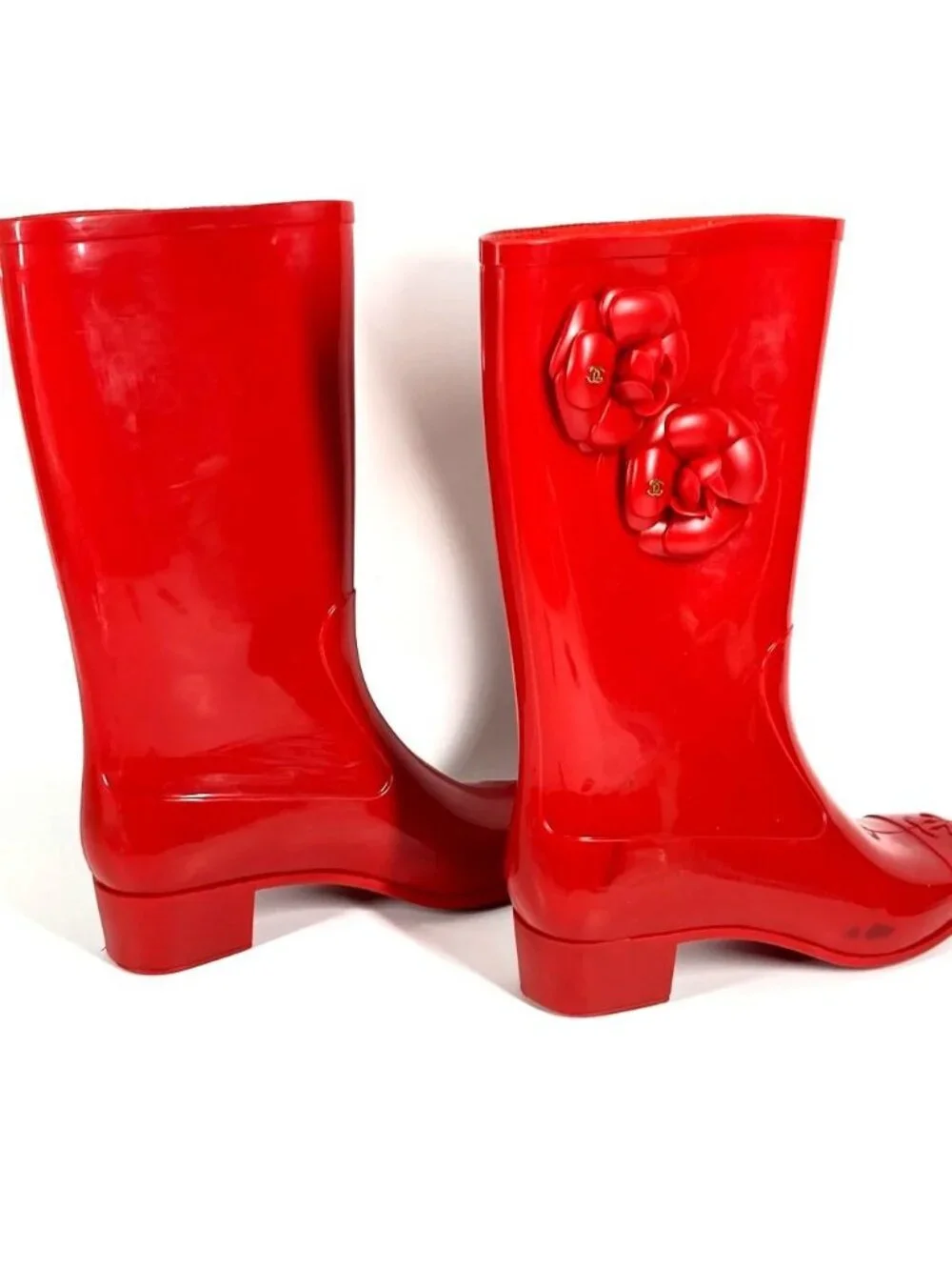 Chanel Rain Shoes Camellia CC Logo Rubber