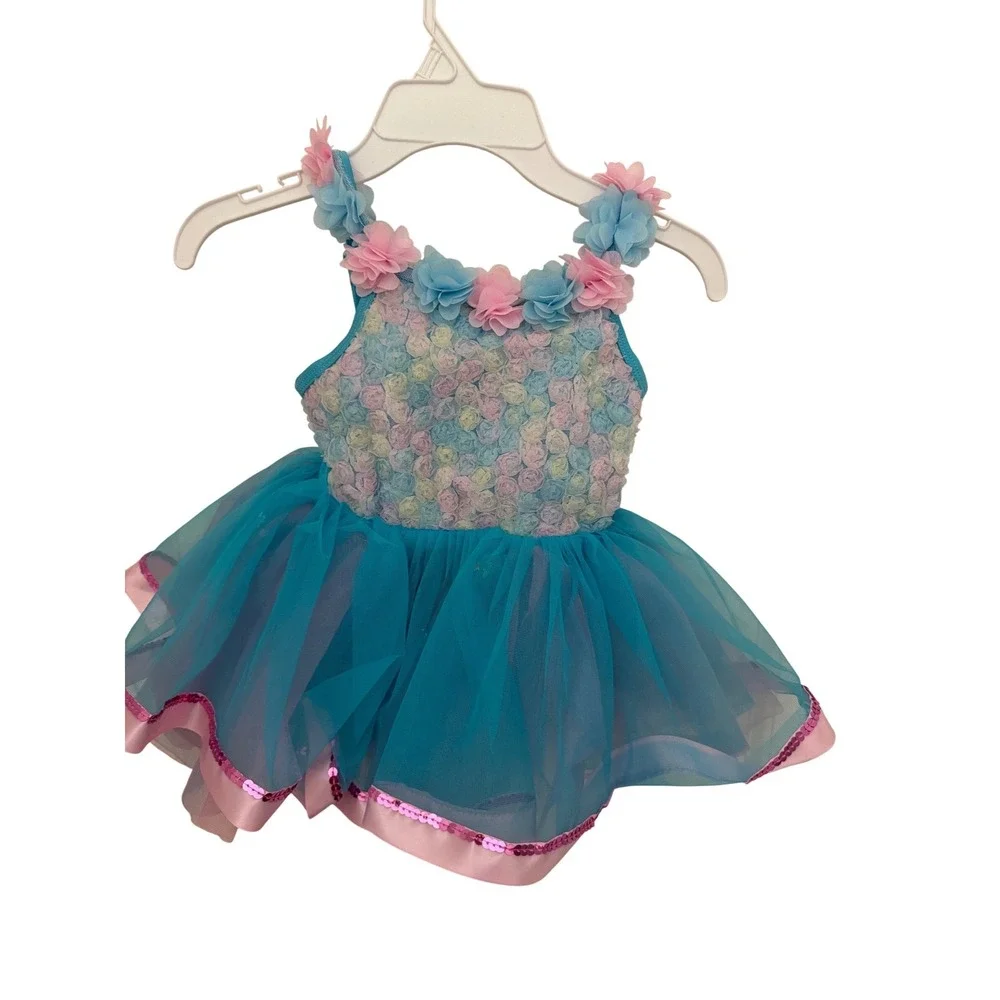 Layla's Dance Ballet Bouquet Sky Blue Floral‎ Tutu Costume XSC with Headband
