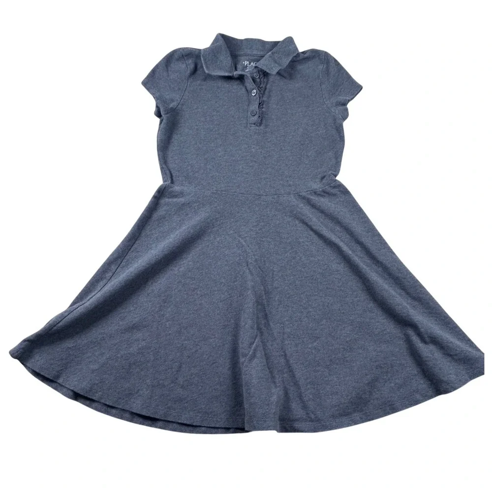 The‎ Childrens Place Girls Grey Polo Dress Short Sleeve Ruffle Size L 10/12