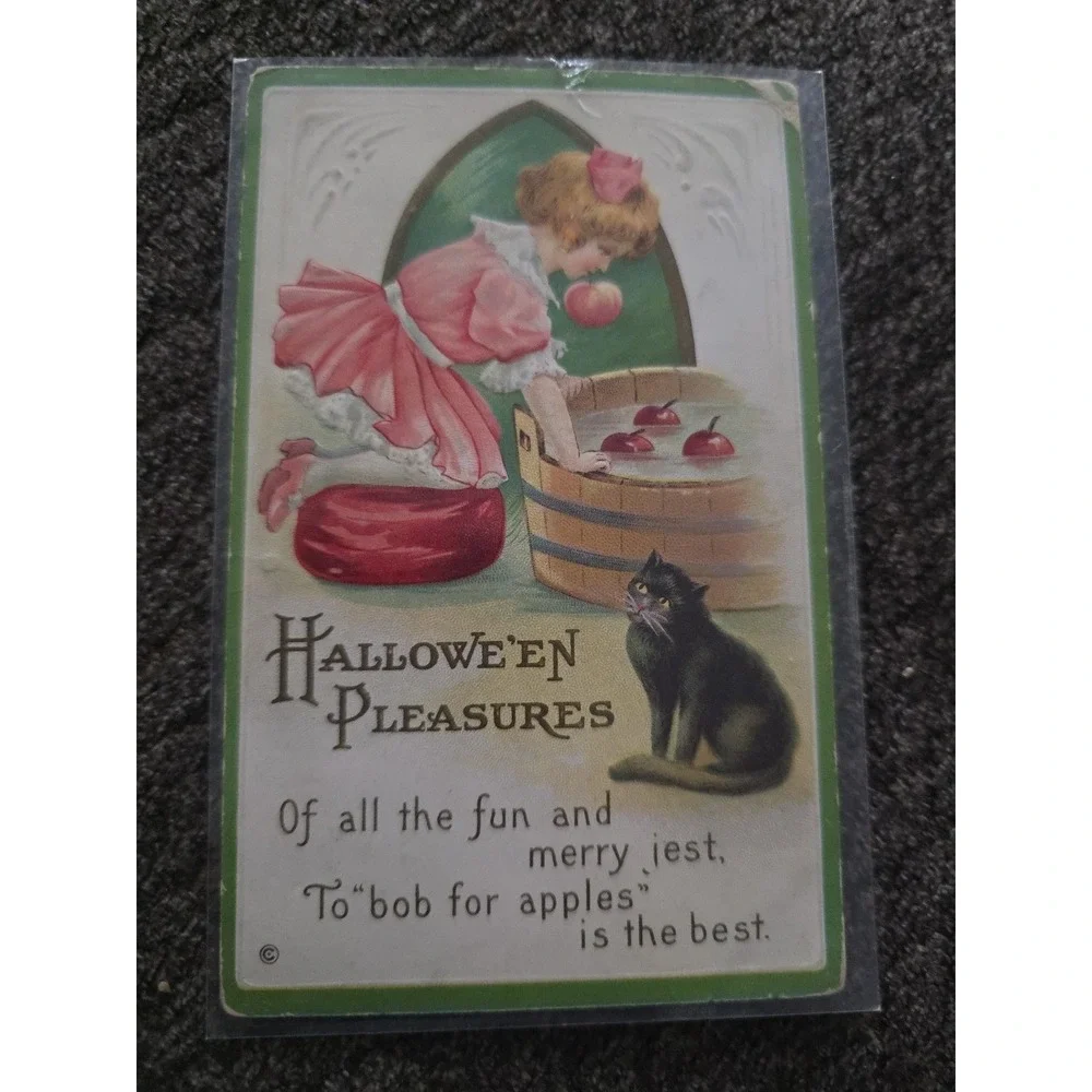 Antique Halloween Pleasures Apple Bobbing‎ Embossed Postcard LSC Series 226B