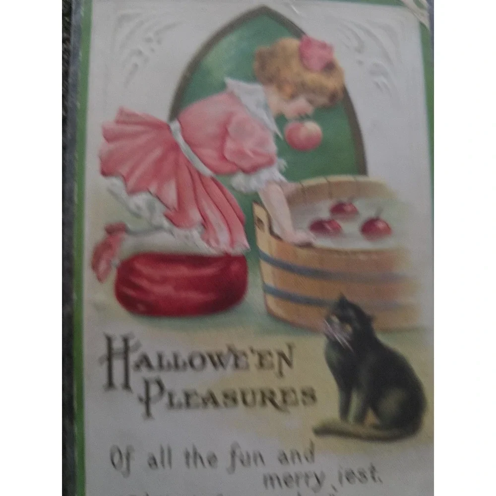 Antique Halloween Pleasures Apple Bobbing‎ Embossed Postcard LSC Series 226B