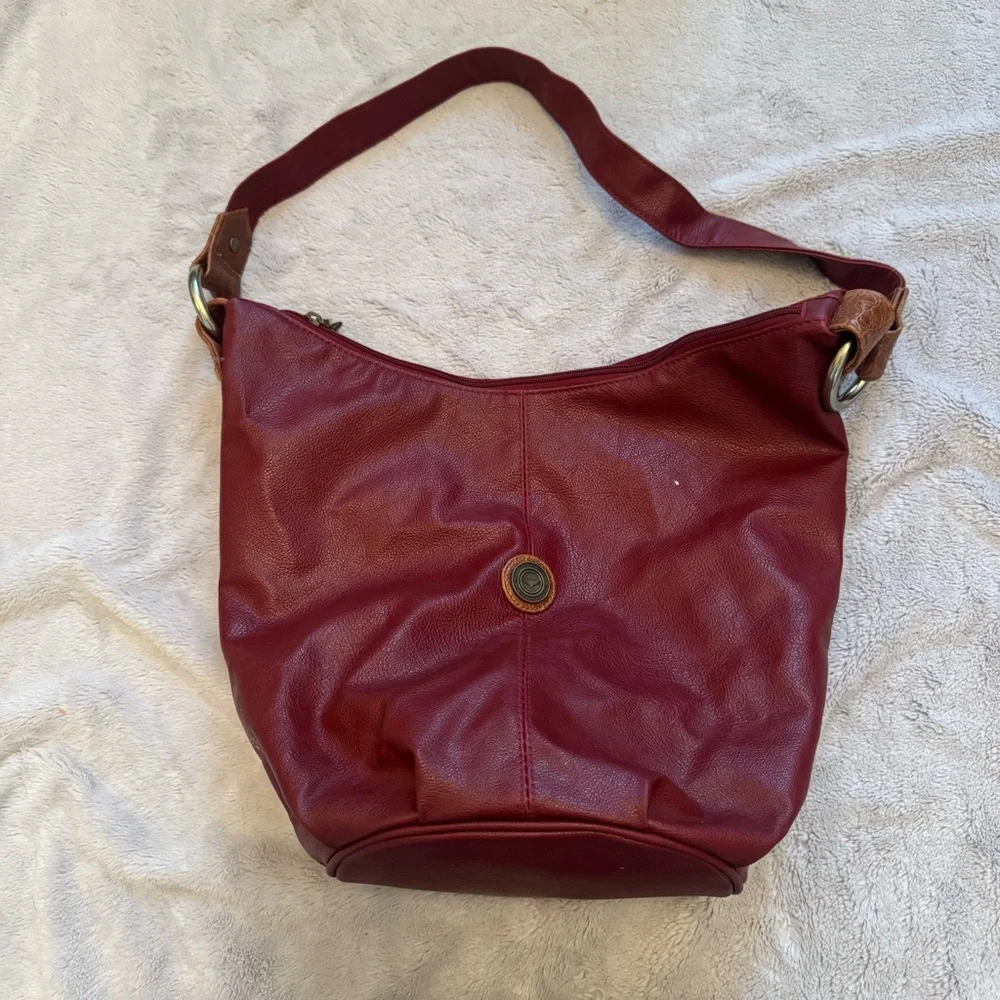 Vintage Capezio‎ Burgundy Zip Top Shoulder Hobo Bag 1980s Taiwan
