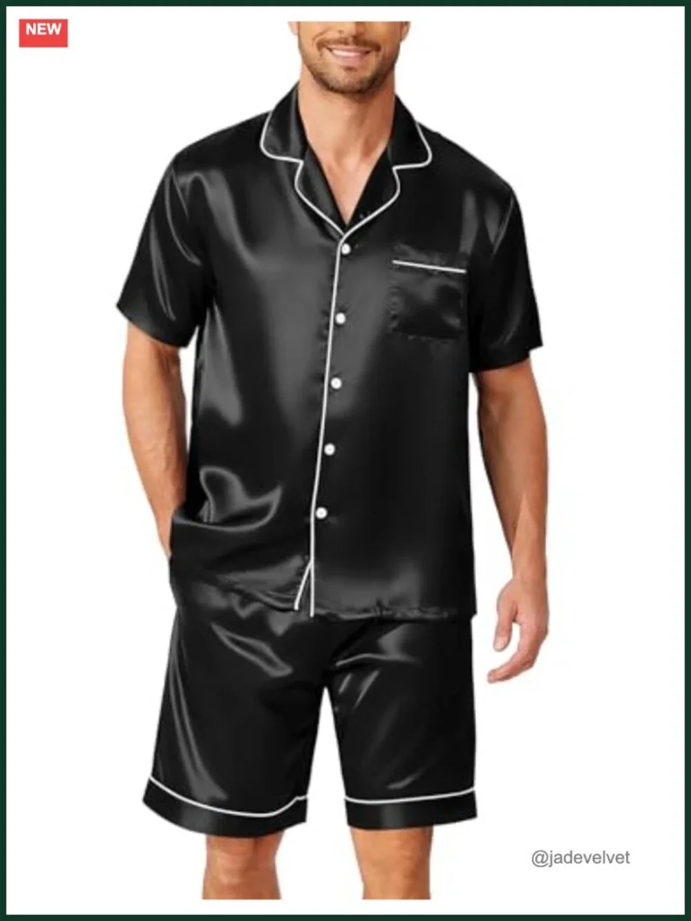 Mens Silk Satin Pajama Set Short Sleeve Button Down 2 Piece Lounge Set with