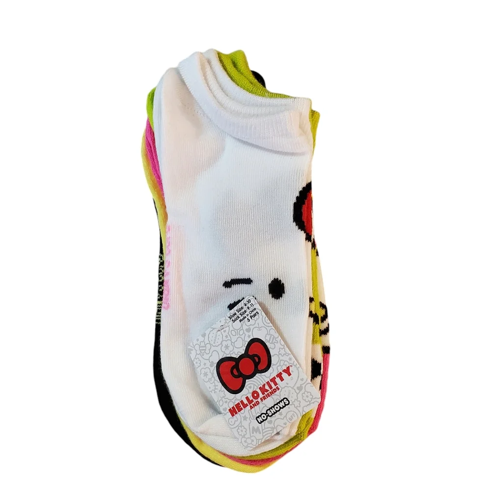 Hello Kitty Women's No Show Socks 5‎ Pairs Assorted Neon Colors New