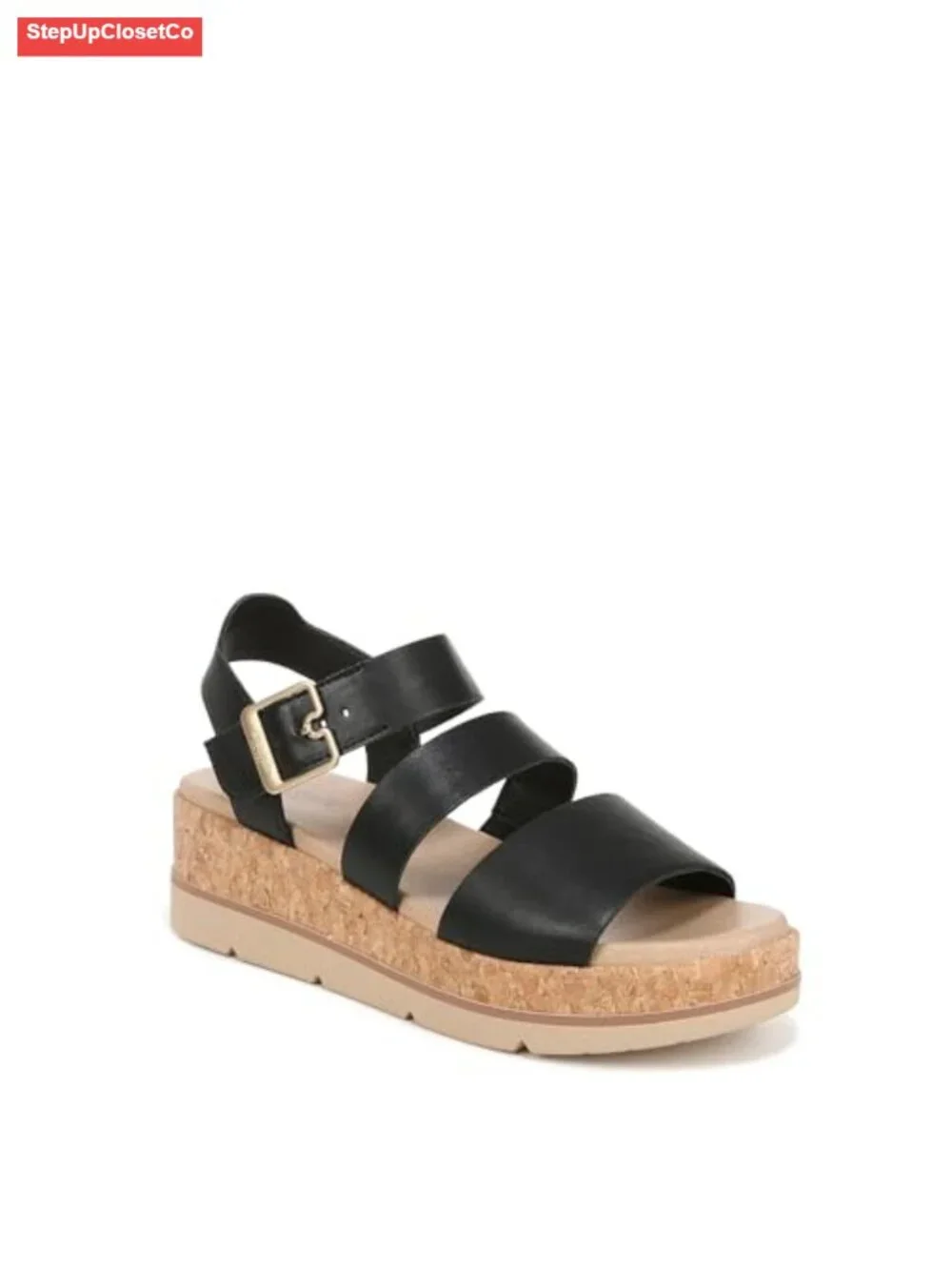 Platform Wedge Sandal with Faux Leather and Cork Espadrille Detail