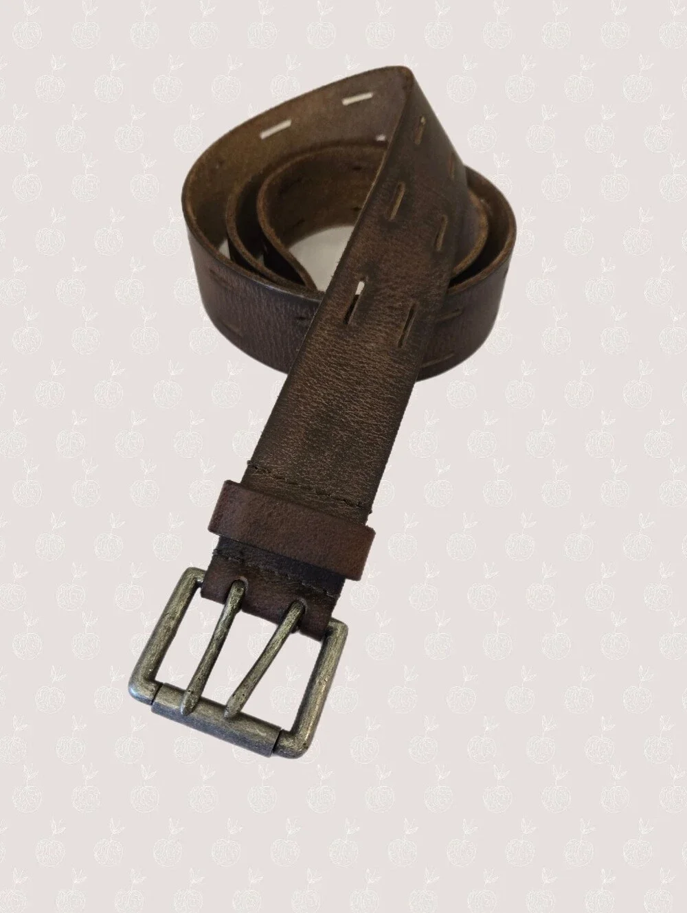 Timberland Unisex Brown Leather Distressed Belt, Buckle Double Hole Western Wear