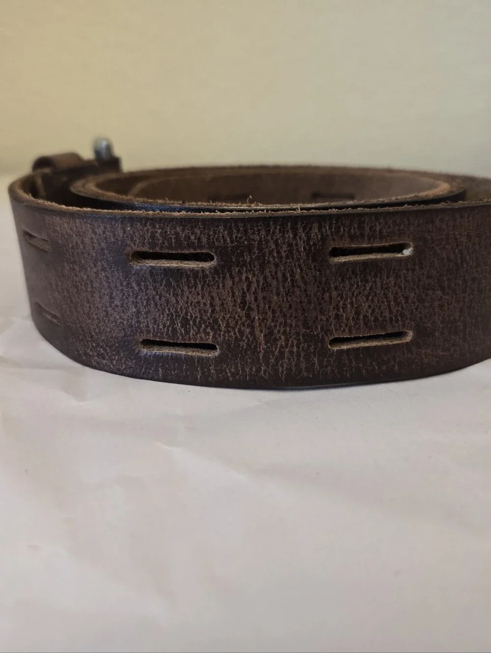 Timberland Unisex Brown Leather Distressed Belt, Buckle Double Hole Western Wear