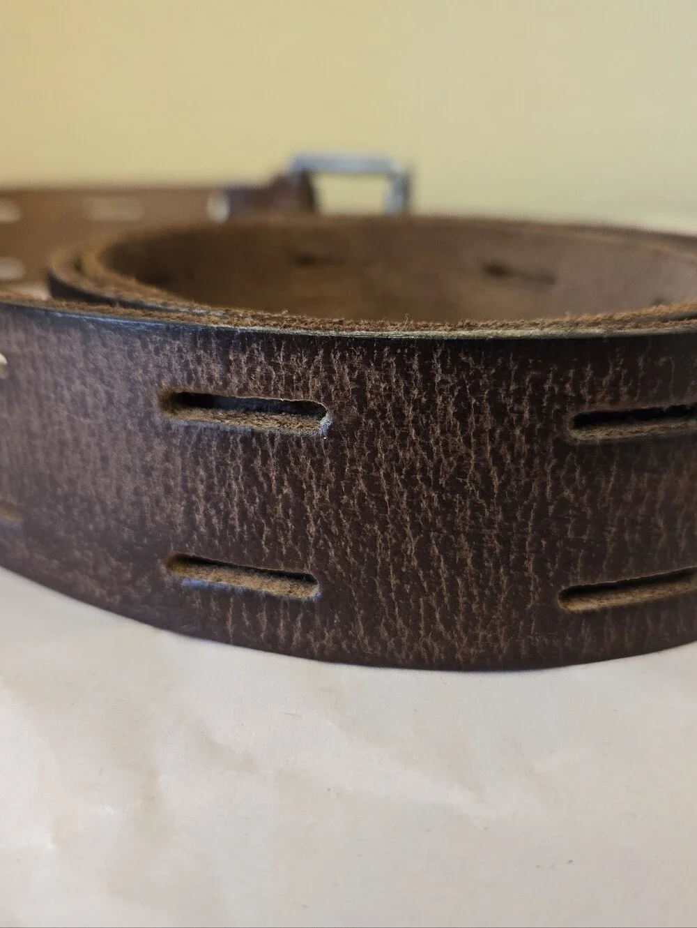 Timberland Unisex Brown Leather Distressed Belt, Buckle Double Hole Western Wear