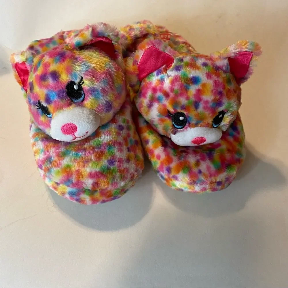 Build a Bear Confetti Kitty cat leopard Girls 3D plus animal Slippers L 1-2