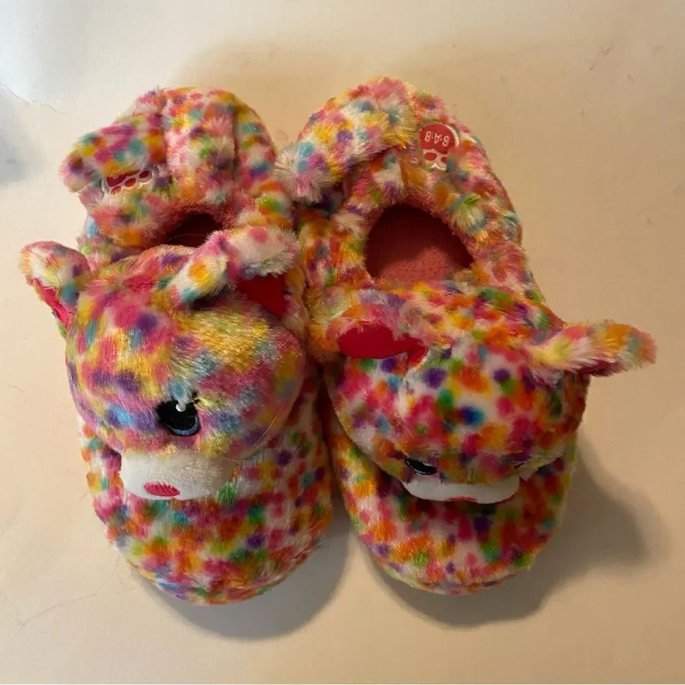 Build a Bear Confetti Kitty cat leopard Girls 3D plus animal Slippers L 1-2