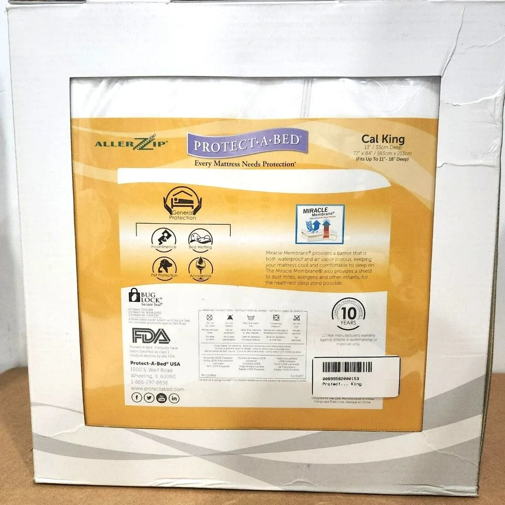 Protect-A-Bed Cal King AllerZip Smooth Mattress Encasement Bedbug Allergy Proof‎