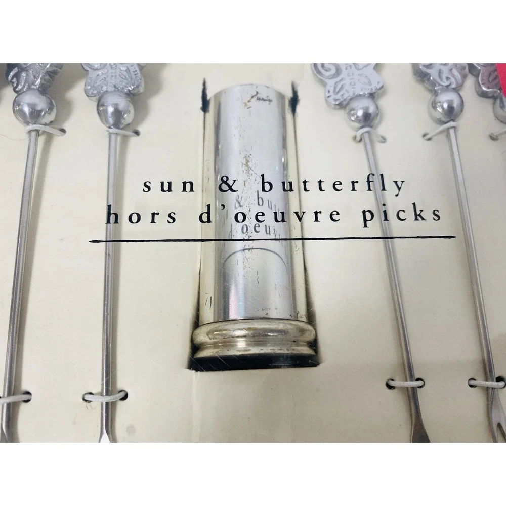 Pier 1 Imports Butterfly & Sun Hors D'oeuvre Picks Lot‎ Of 2 Silver Tone Kitchen