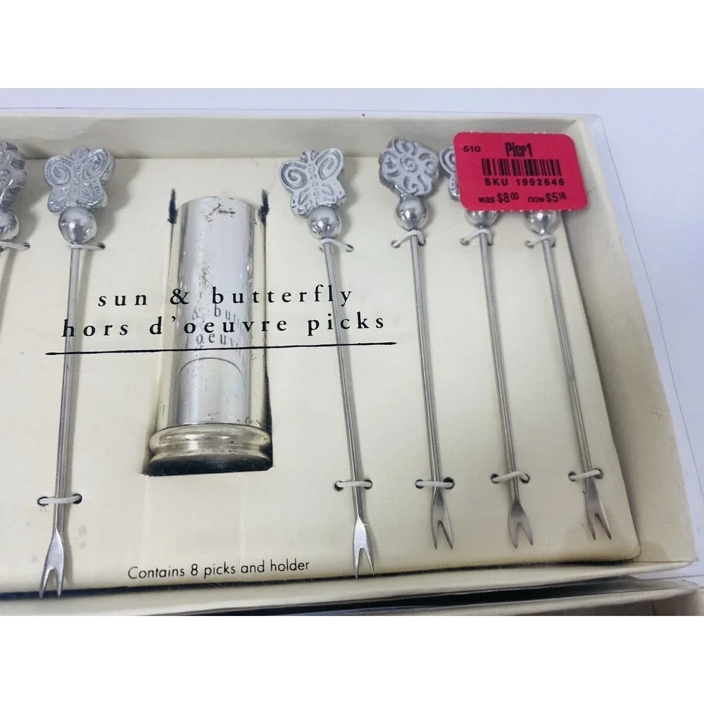 Pier 1 Imports Butterfly & Sun Hors D'oeuvre Picks Lot‎ Of 2 Silver Tone Kitchen