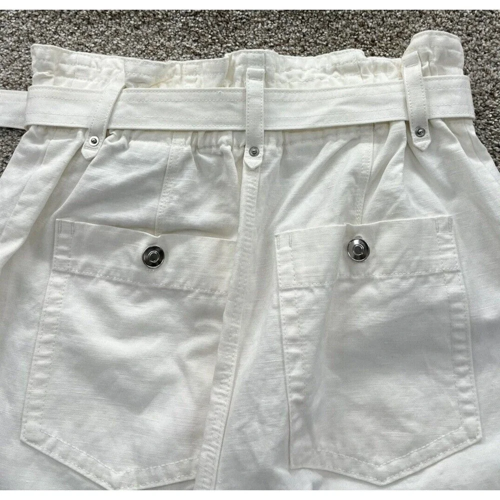 Banana Republic Linen Blend Pants‎ Womens 2 White High Rise Paper Bag Zip Belted