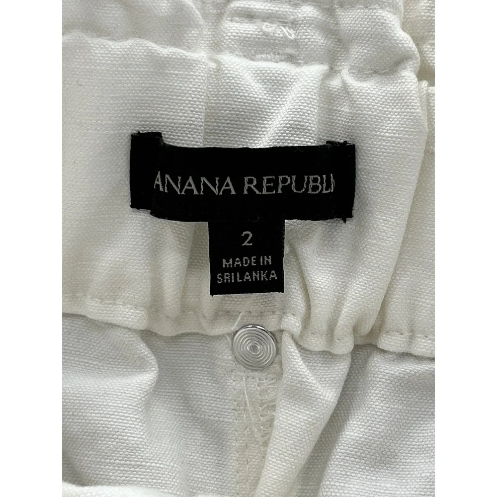 Banana Republic Linen Blend Pants‎ Womens 2 White High Rise Paper Bag Zip Belted