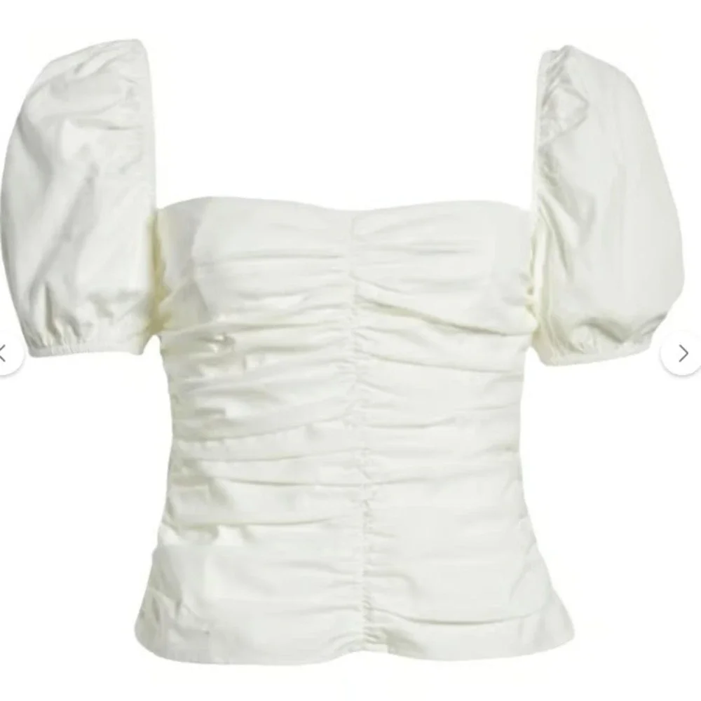 Reformation White Puff Sleeve Ruched Organic Cotton summer clean girl Top Size 6