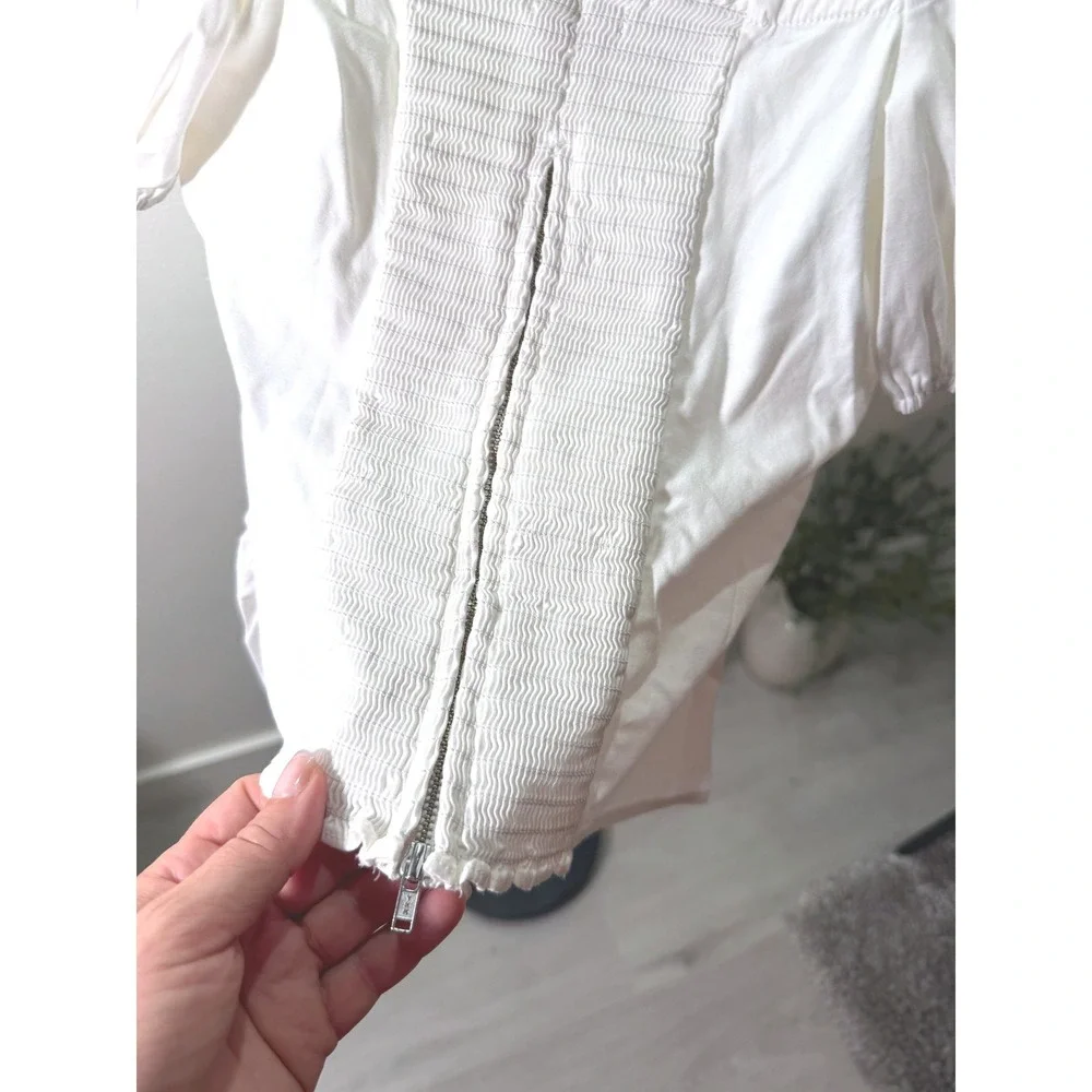 Reformation White Puff Sleeve Ruched Organic Cotton summer clean girl Top Size 6