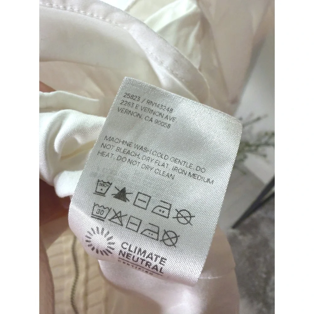 Reformation White Puff Sleeve Ruched Organic Cotton summer clean girl Top Size 6