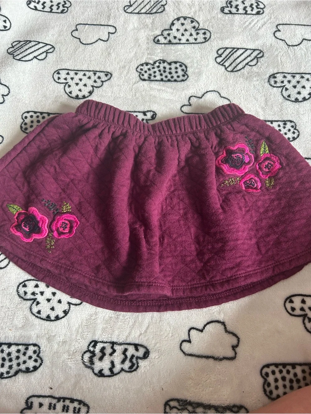 Girls Quilted Berry Skirt with Floral Embroidery