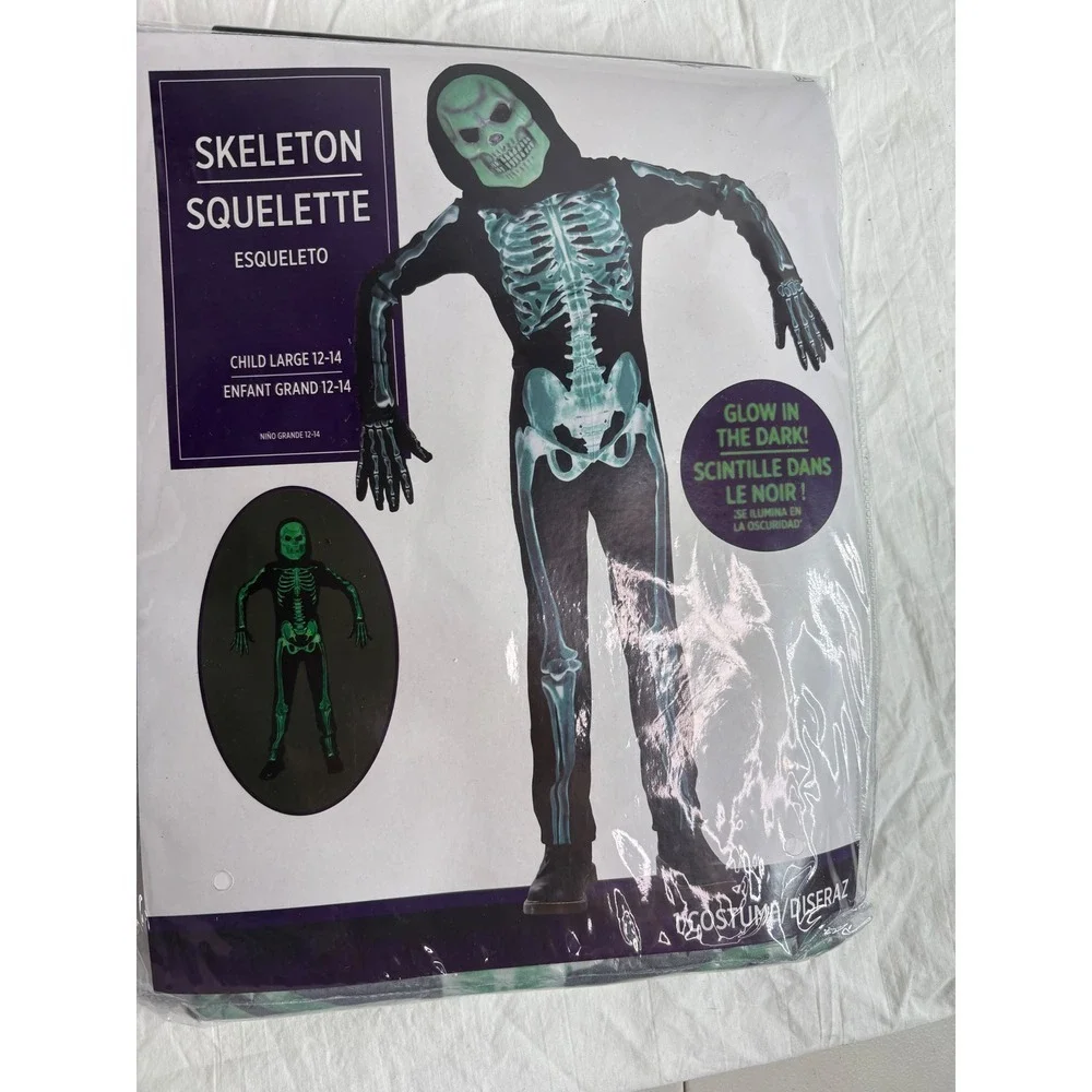 Kids Skeleton Costume Jumpsuit Glow in the Dark Halloween Large 12-14