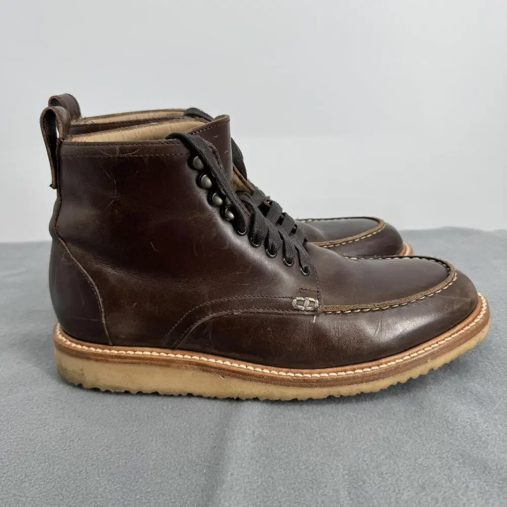 Rhodes Dean Moc Toe Boots Mens 8.5 Brown Leather Vibram Wedge‎ Sole