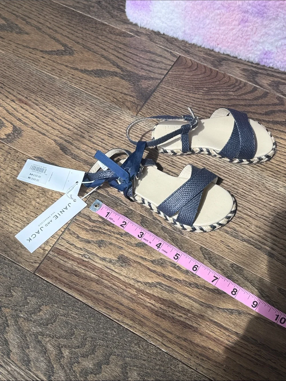 Janie and Jack Navy Braided Espadrille Tie Sandals