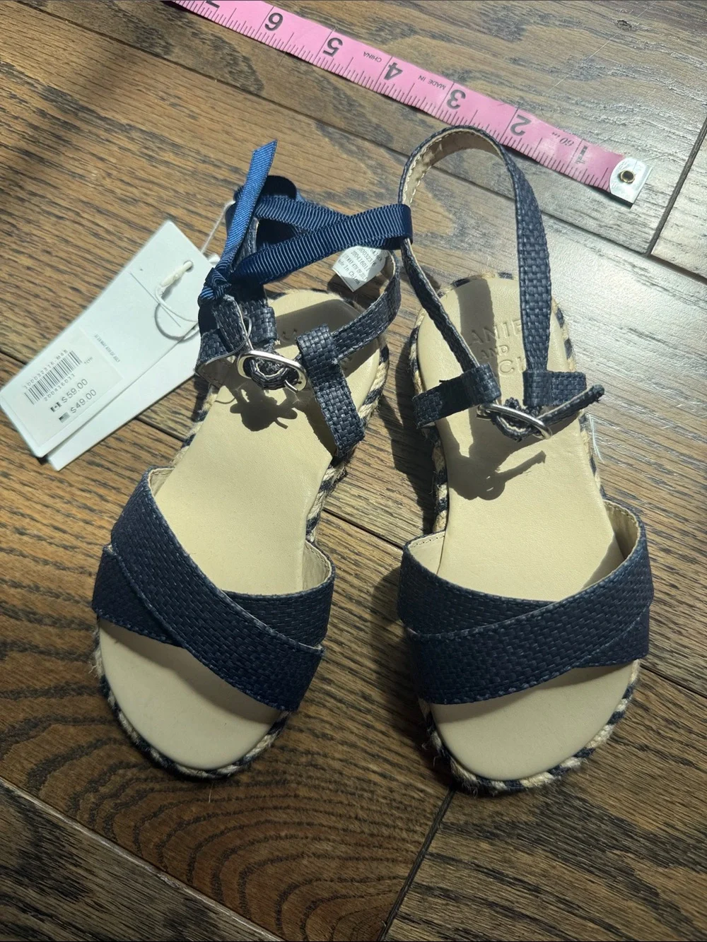Janie and Jack Navy Braided Espadrille Tie Sandals