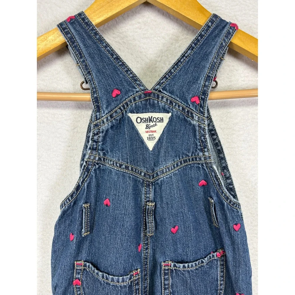 Valentine Heart OshKosh B'gosh Toddler 2T Blue‎ Pink Embroidered Denim Overalls