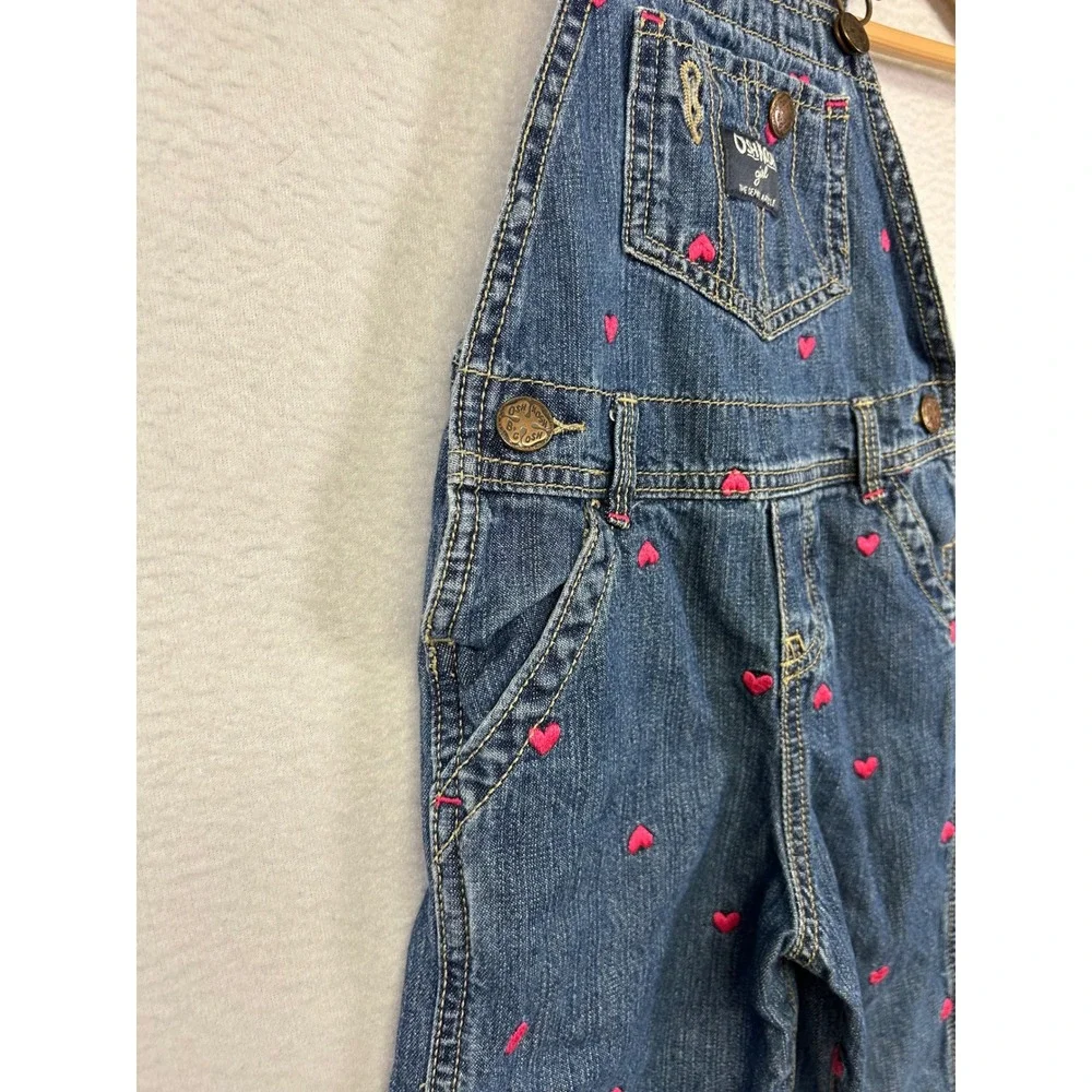 Valentine Heart OshKosh B'gosh Toddler 2T Blue‎ Pink Embroidered Denim Overalls