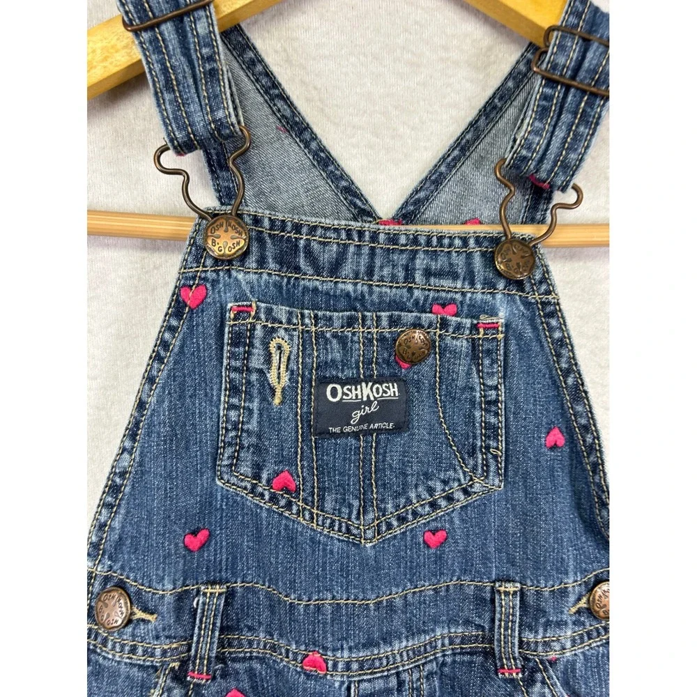 Valentine Heart OshKosh B'gosh Toddler 2T Blue‎ Pink Embroidered Denim Overalls