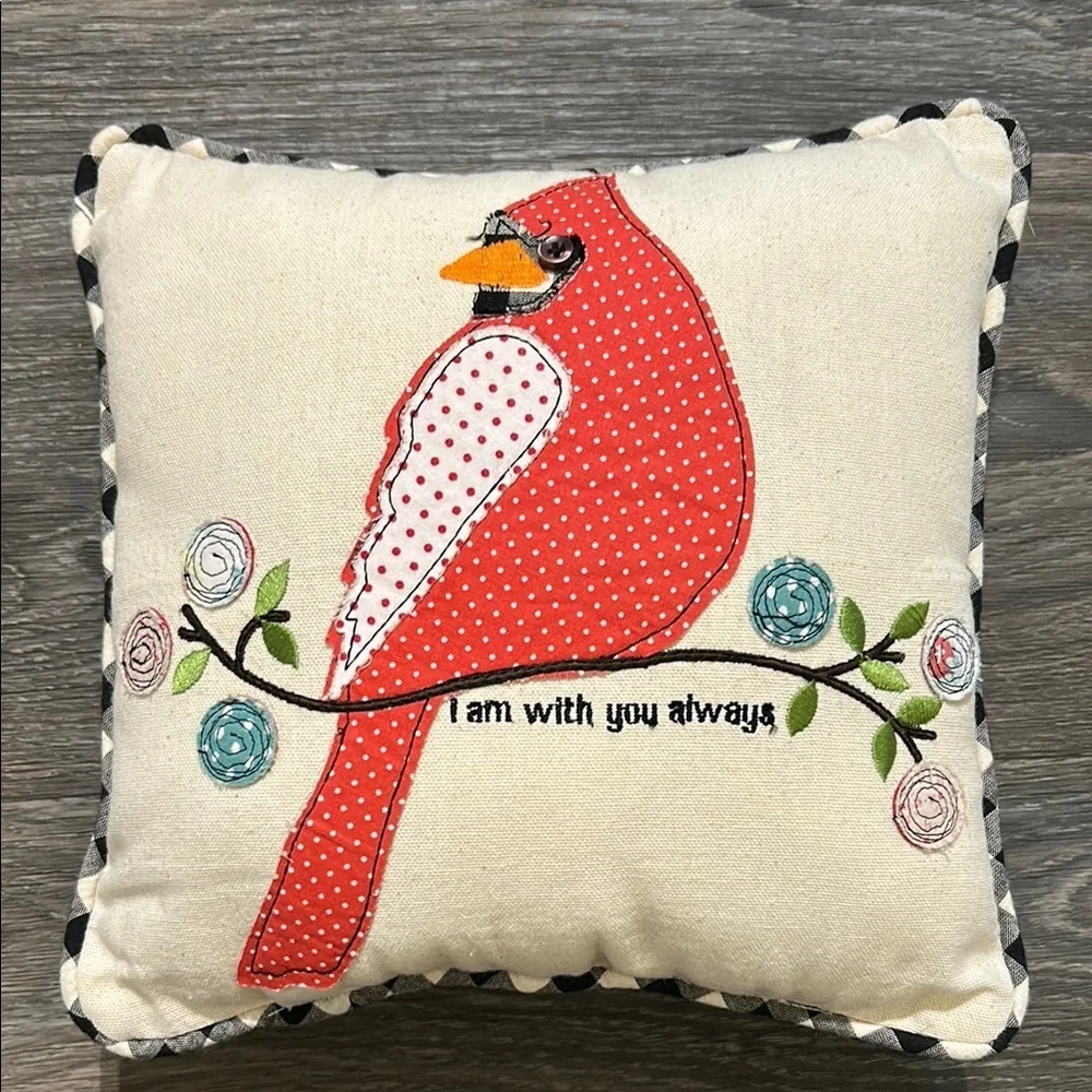 Glory Haus I Am With You Always Red Bird Cardinal Embroidered Throw Pillow 11x11