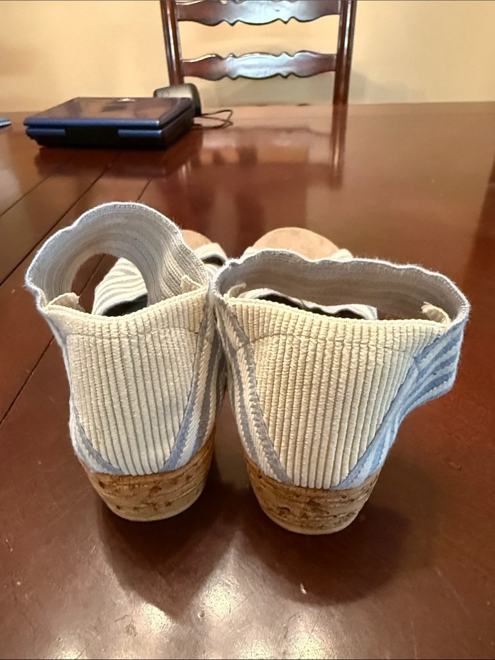 CHARLESTON SHOE CO. Light Blue & White Striped Espadrille Wedges