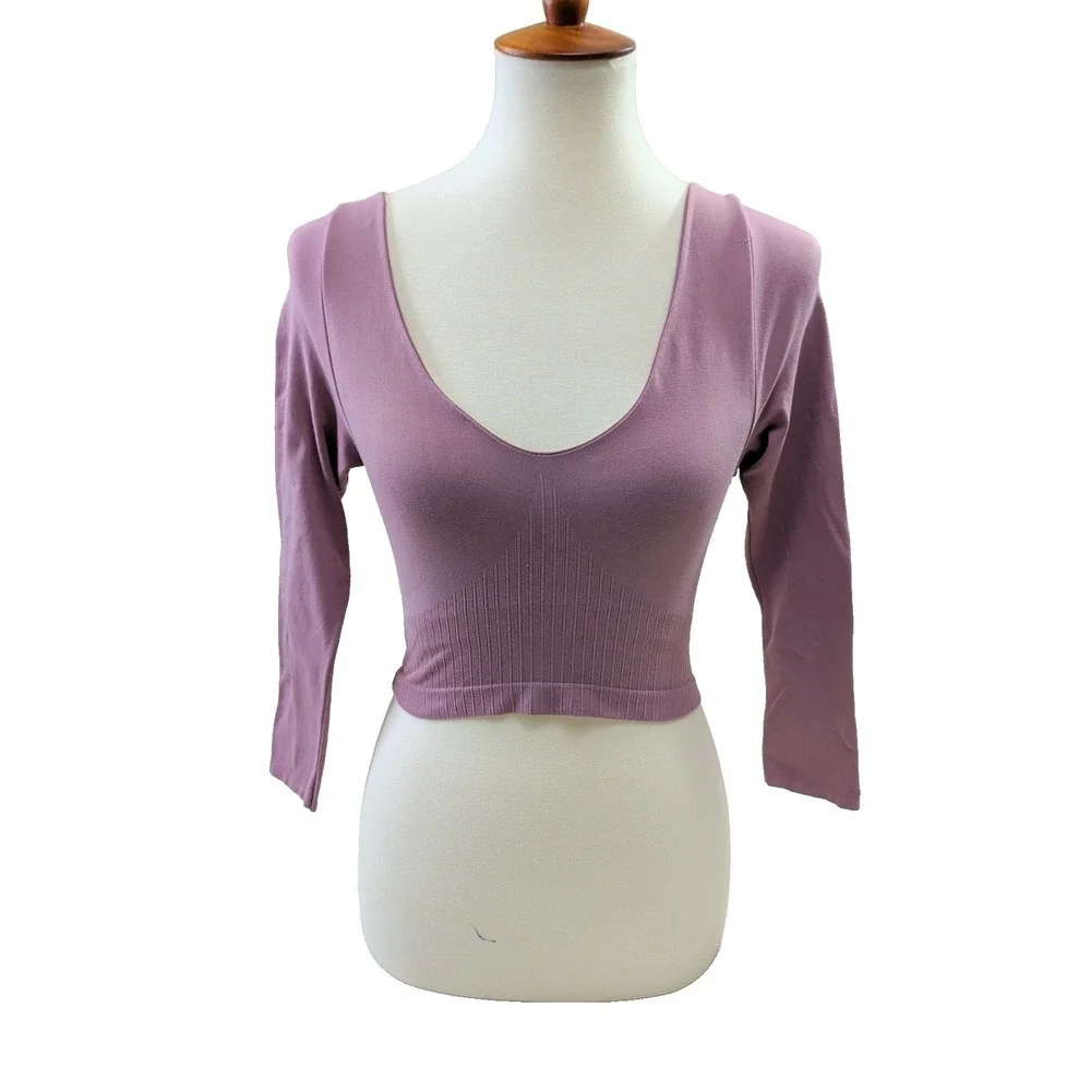 Intimately Free People Meg Seamless Long‎ Sleeve Crop Top XS S Mauve Stretchy