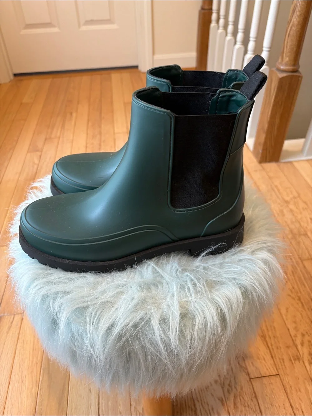 Bernardo Emerald Green Slip-On Chelsea Boots with Black Elastic rain boots