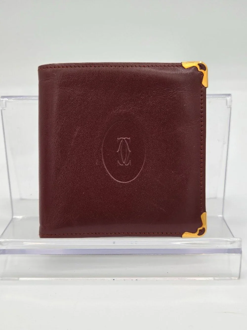 Vintage Must de Cartier Burgundy Leather Bifold Wallet | Coin Pocket | Gold