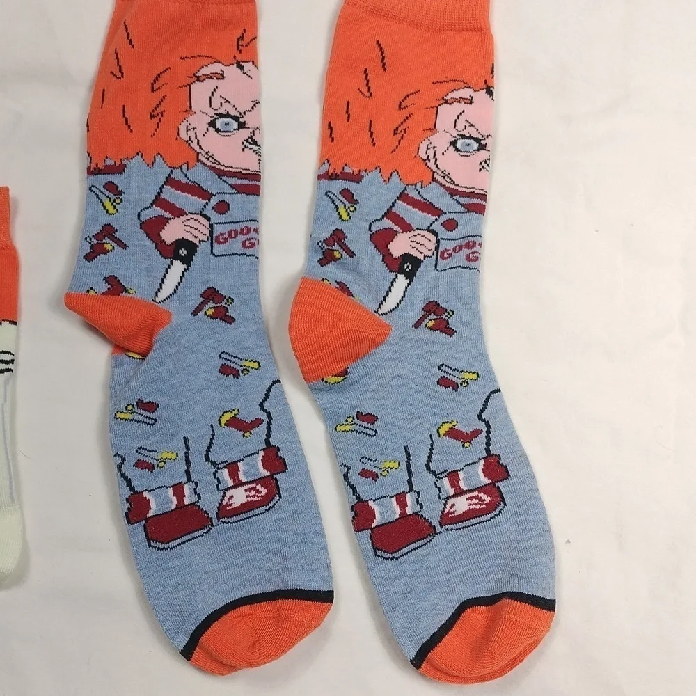 NWOT Horror Characters Themed Adult Socks - Orange and Blue