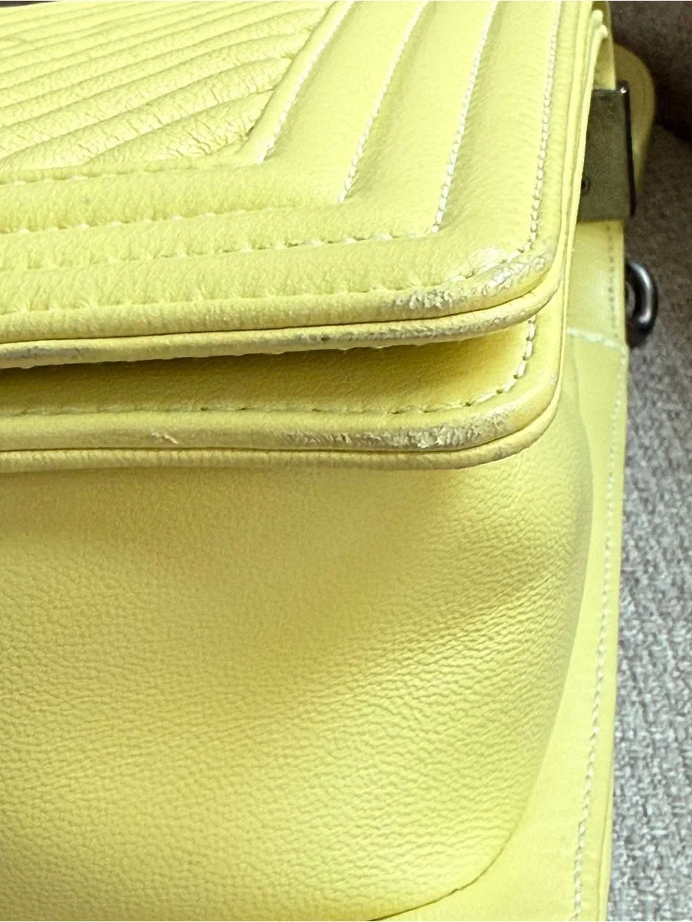 CHANEL Lime Green Chevron Quilted Shoulder Bag with Gunmetal Chain