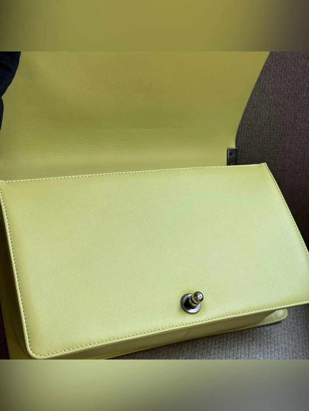 CHANEL Lime Green Chevron Quilted Shoulder Bag with Gunmetal Chain