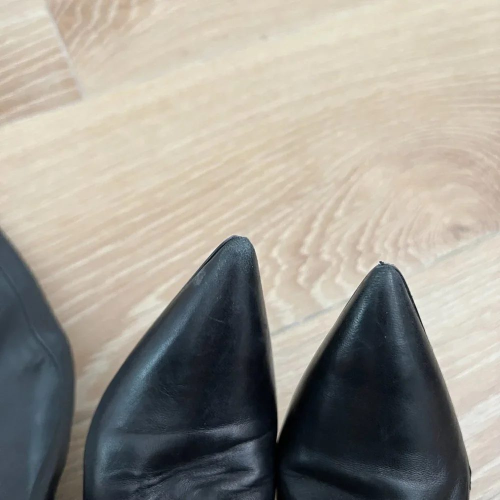 Stuart Weitzman Black Leather Lucite Wedge Over the Knee Boots