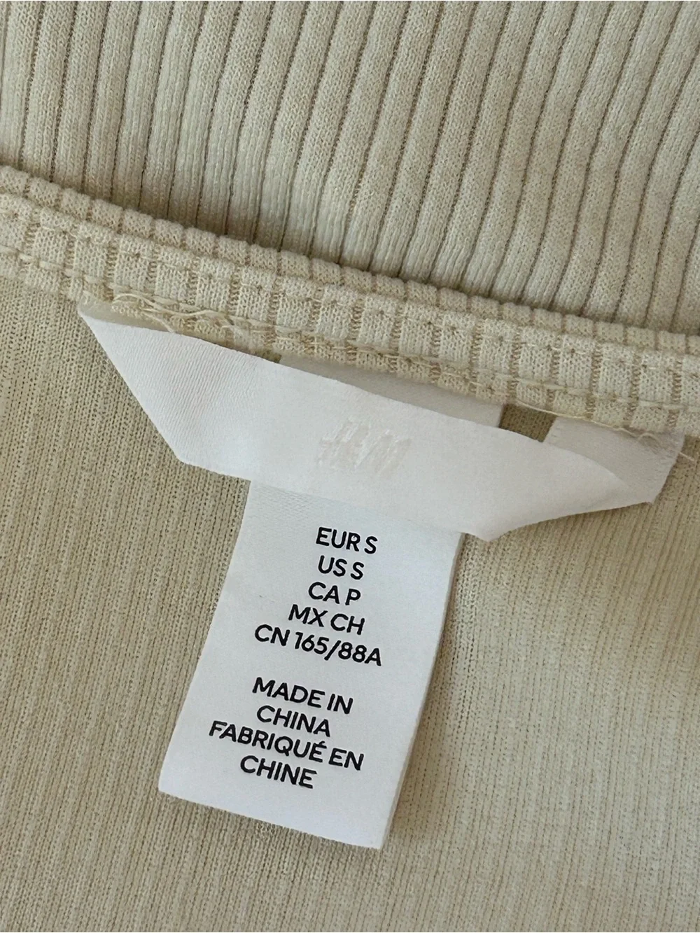 H&M Cream Ribbed Long-Sleeve Bow-Front Bodysuit Minimalist Coquette Size Small