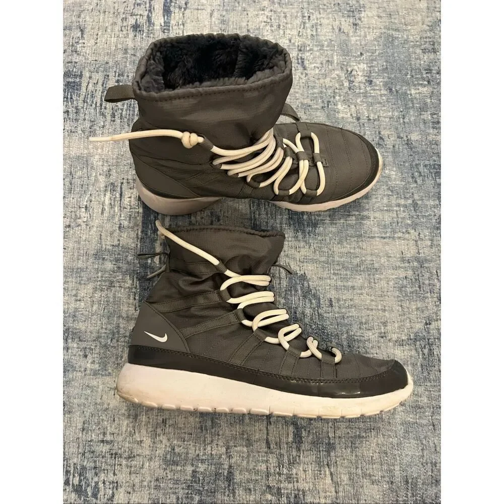 Nike Cool Gray White Roshe One Hi GS Faux Fur Winter Sneaker Boot 7Y Women's 8.5