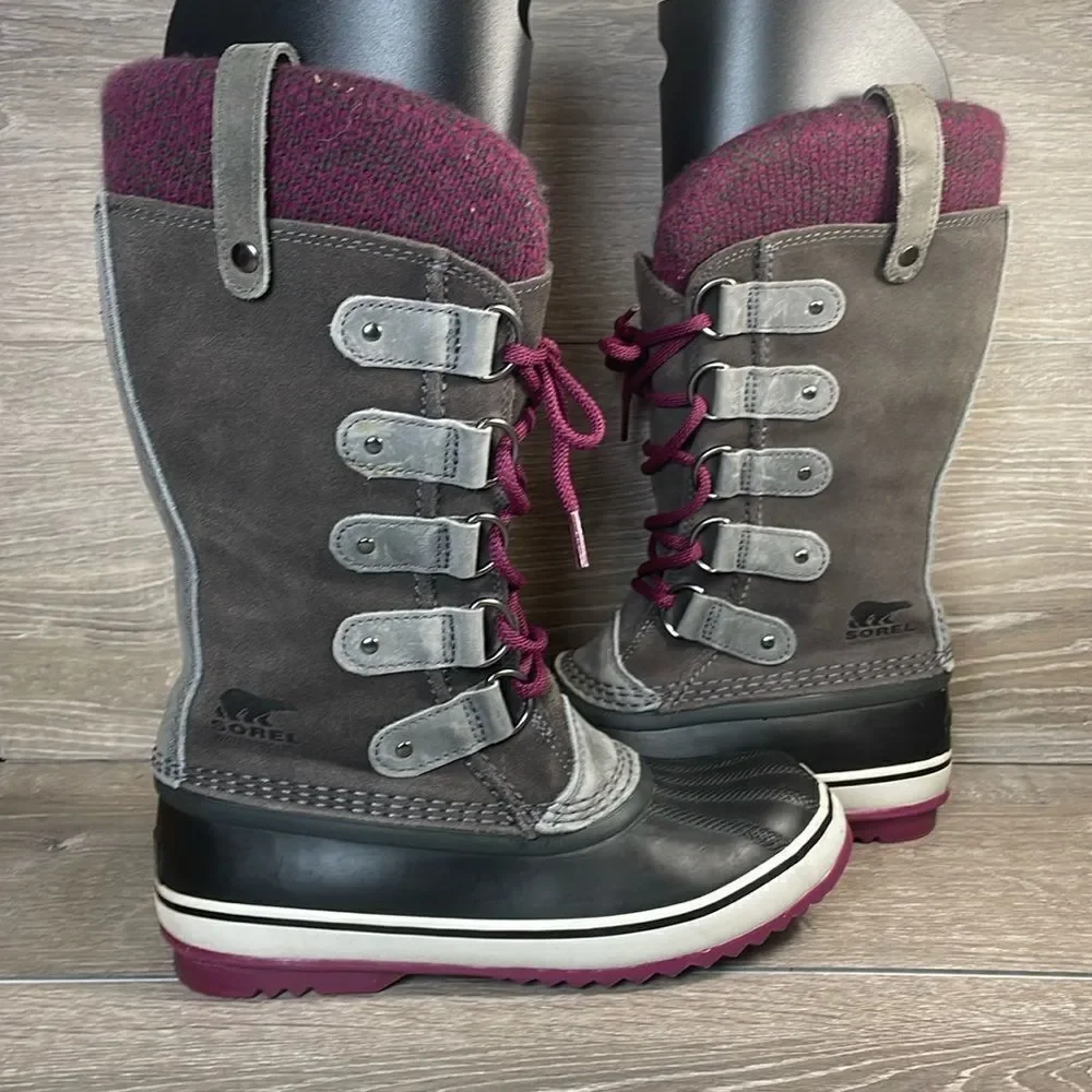 Sorel Joan of Arctic Knit II Warm Waterproof Women’s Sz 7 Gray Suede Snow Boots