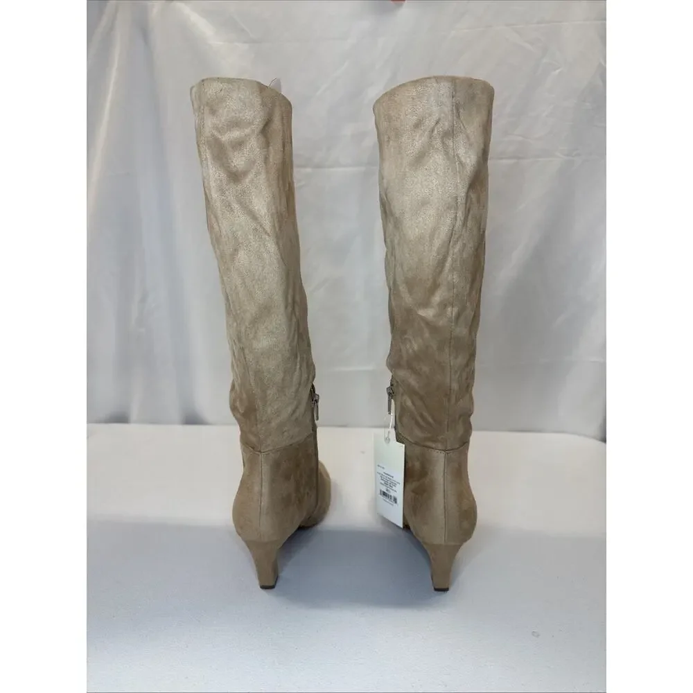 A New Day Raye Women's Faux Suede Knee High Tall Block Heel Boots Tan Size 8.5