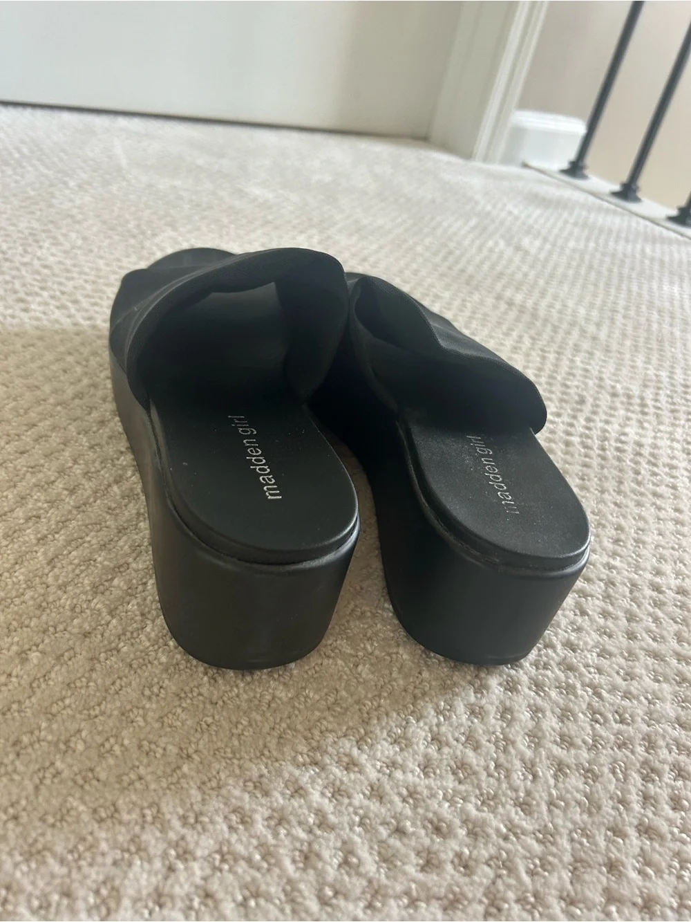 Madden Girl Black Platform Slide Sandals with Wide Upper