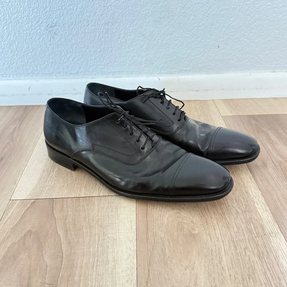 Salvatore Ferragamo Firenze Black Cap Toe Oxford Dress Shoes Mens 10 EE Italy
