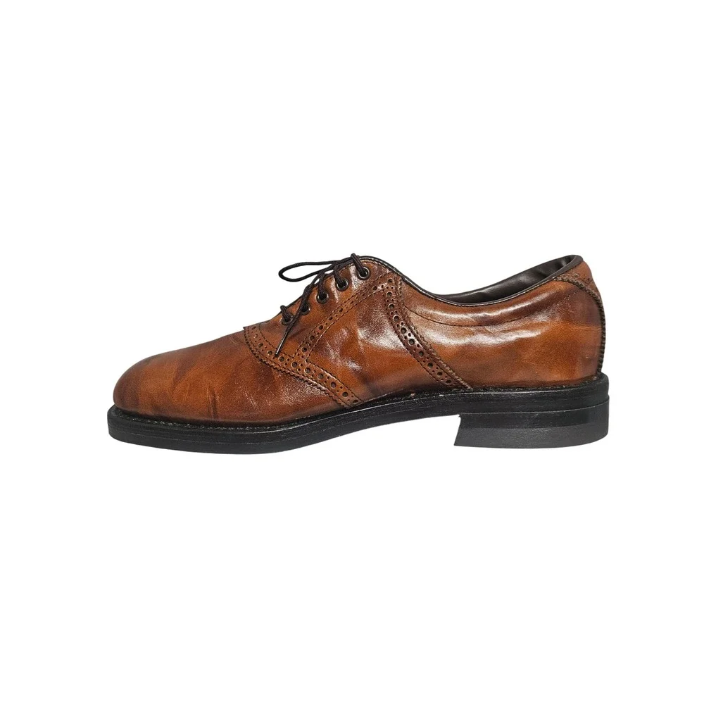 Rico Mens Cognac Brown Leather Brogue Oxford Saddle Dress Shoes D125003 7.5 D
