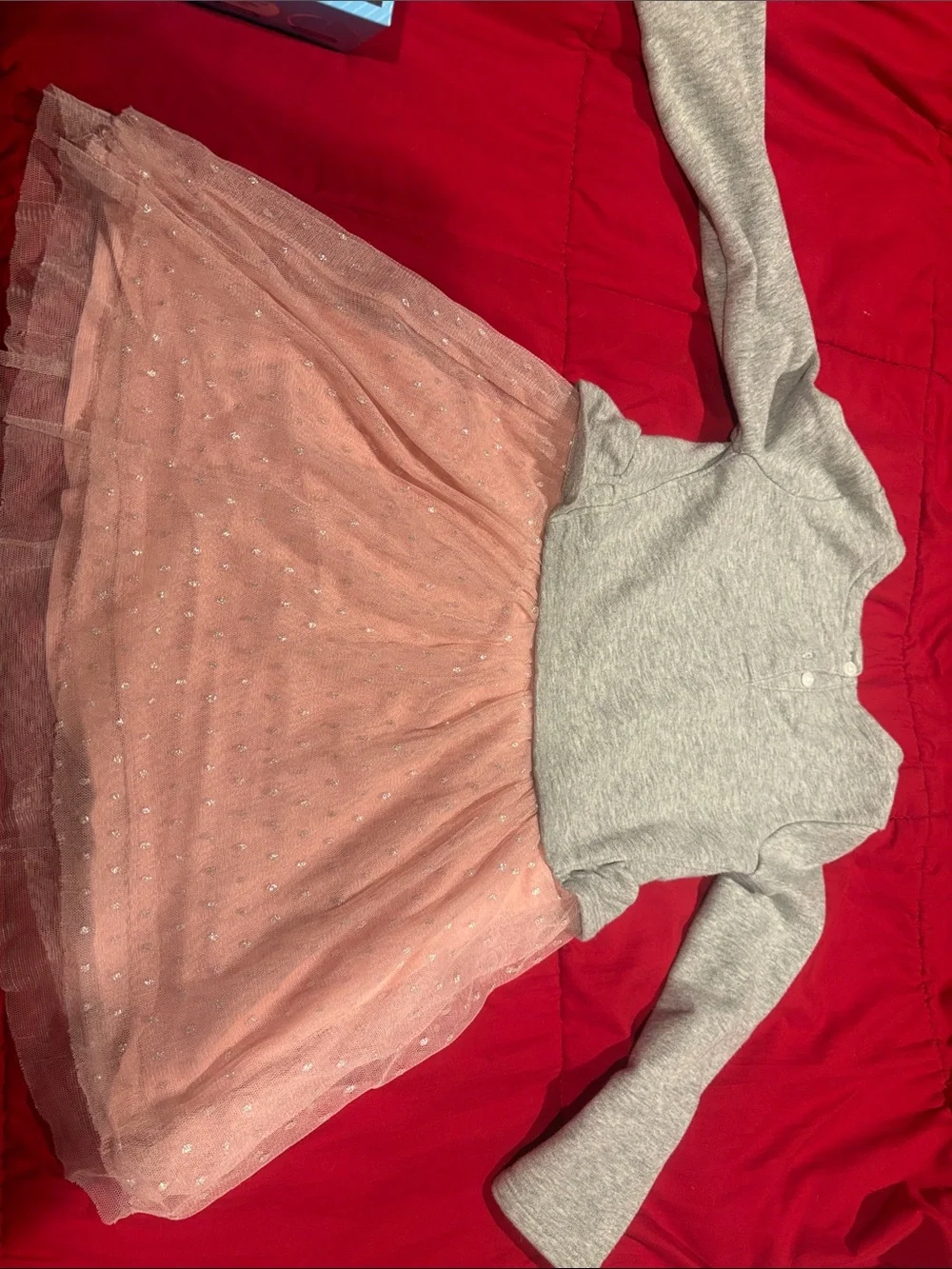 GAP Gray Knit Top with Pink Sparkle Tulle Skirt Dress